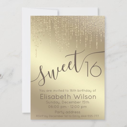 Modern elegant fancy gouden script lief 16 kaart (Voorkant)