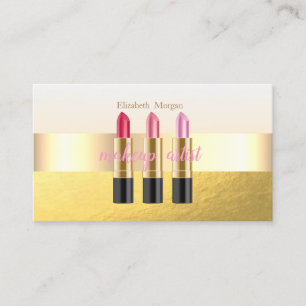 Modern Elegant Faux Gold, lipstick, Makeup Artist Visitekaartje