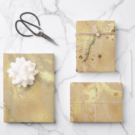 Modern Elegant Faux Gold Waterverf Marble Pattern Inpakpapier Vel (Voorkant)