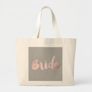 modern elegant faux roos gold " bride " grote tote bag