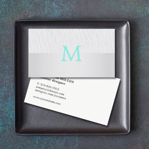 Modern Elegant Faux Silver Turquoise Monogram Visitekaartje
