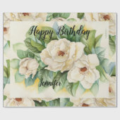 Modern Elegant Floral Birthday Black Name Script Cadeaupapier (Vlak)