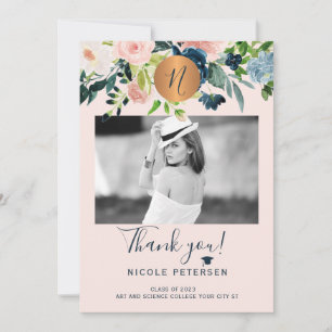 Modern elegant floral gold afstudeerder afstuderen bedankkaart