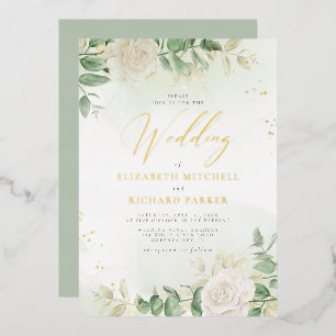 Modern Elegant Floral Greenery Wedding Folie Uitnodiging