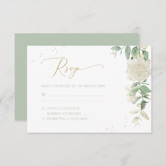 Modern Elegant Floral Greenery Wedding RSVP Kaartje (Voorkant / Achterkant)