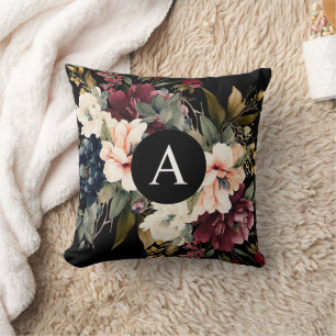 Modern Elegant Floral Monogram Gepersonaliseerd Kussen