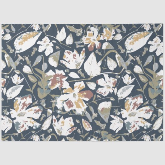 Modern Elegant Floral Navy Gold Rust Tissuepapier (Voorkant)