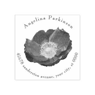 Modern Elegant Floral Poppy retouradres Rubberstempel