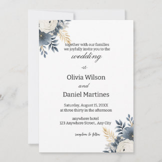 Modern Elegant Floral Wedding Invitation Kaart