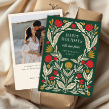 Modern Elegant Folk Floral Christmas Photo