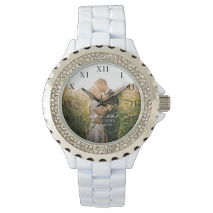Modern Elegant Foto Nieuw Getrouwd Huwelijk Horloge
