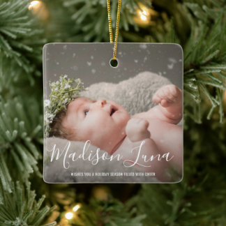 Modern Elegant-fotobaby's eerste kerstdag Keramisch Ornament