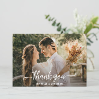 Modern Elegant Full Photo Script Wedding Bedankkaart