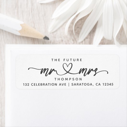 Modern Elegant Future MR en MRS Hearts Script Etiket (Insitu)