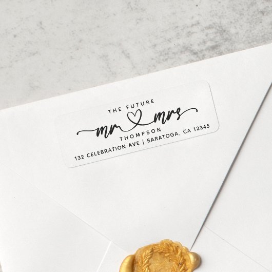 Modern Elegant Future MR en MRS Hearts Script Etiket