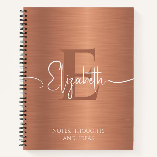 Modern Elegant Geborsteld Kopermetaal Monogrammed Notitieboek (Voorkant)
