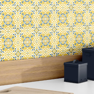 Modern Elegant Geel Blauwgroen Spaans Azulejo Patr Tegeltje