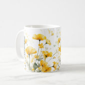 Modern Elegant Geel Waterverf Bloemenscript Koffiemok (Voorkant links)