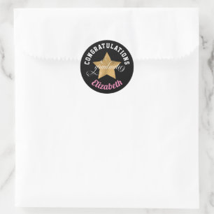 Modern Elegant Gefeliciteerd Monogram Afstuderen Ronde Sticker