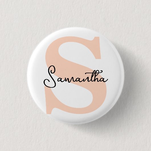 Modern Elegant Gepersonaliseerd Roze Monogram Init Ronde Button 3,2 Cm (Voorkant)