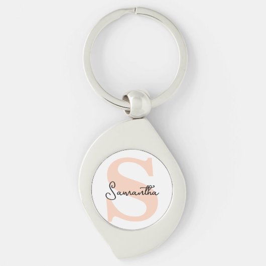 Modern Elegant Gepersonaliseerd Roze Monogram Init Sleutelhanger (Voorkant)