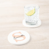 Modern Elegant Gepersonaliseerd Roze Monogram Init Zandsteen Onderzetter (Zijkant)