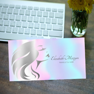 Modern Elegant Girl Face Silhouette Holographic Visitekaartje