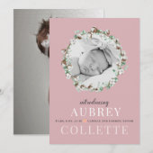 Modern Elegant Girl Pink Foto geboorteaankondiging (Voorkant / Achterkant)