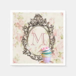 Modern Elegant Girly Bloemen Party Monogram Servetten