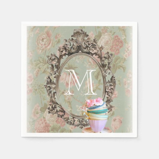 Modern Elegant Girly Bloemen  Party Monogram Servetten (Voorkant)