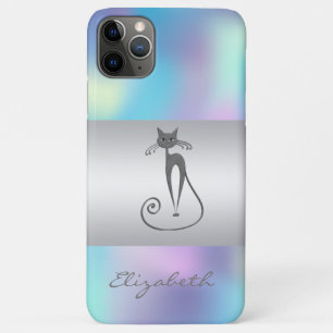 Modern Elegant Girly, Cat Blue Holographic iPhone 11 Pro Max Hoesje