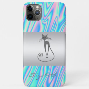 Modern Elegant Girly, Cat Holographic iPhone 11 Pro Max Hoesje