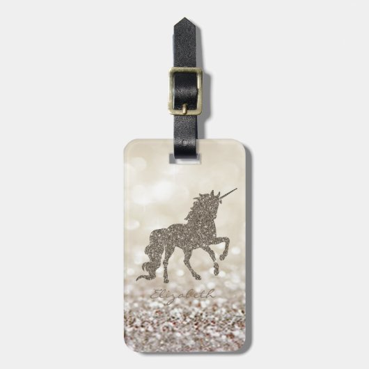 Modern Elegant Girly, Gold Glitter Unicorn Bagagelabel (Voorkant verticaal)
