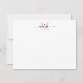 Modern elegant Girly Script Blush Pink Monogram Notitiekaartje