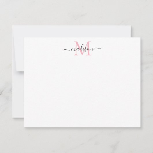 Modern elegant Girly Script Blush Pink Monogram Notitiekaartje (Voorkant)