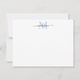 Modern Elegant Girly Script Dusty Blue Monogram Notitiekaartje