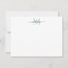 Modern Elegant Girly Script Monogram Blauwgroen pa Notitiekaartje