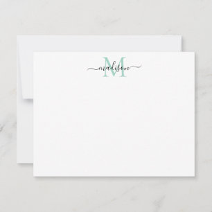 Modern Elegant Girly Script Monogram Blauwgroen pa Notitiekaartje
