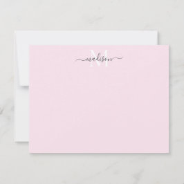 Modern Elegant Girly Script Monogram Blush Pink Notitiekaartje