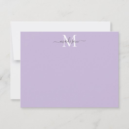 Modern Elegant Girly Script Monogram Paars Violet Notitiekaartje (Voorkant)