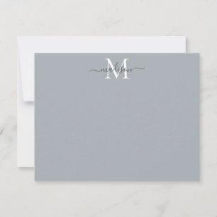 Modern Elegant Girly Script Monogram Silver Grey Notitiekaartje