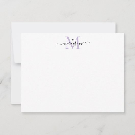 Modern Elegant Girly Script Paars Violet Monogram Notitiekaartje (Voorkant)