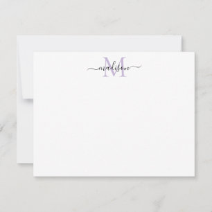 Modern Elegant Girly Script Paars Violet Monogram Notitiekaartje