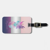 Modern Elegant Girly Stripe, ananas Bagagelabel (Voorkant horizontaal)