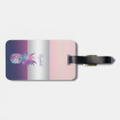 Modern Elegant Girly Stripe, ananas Bagagelabel (Achterkant horizontaal)