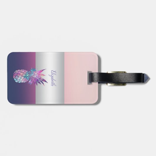 Modern Elegant Girly Stripe, ananas Bagagelabel (Achterkant horizontaal)