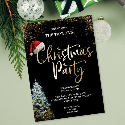Modern Elegant Glitter Christmas Tree Party Kaart