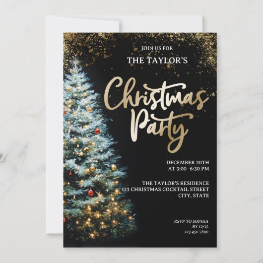 Modern Elegant Glitter Christmas Tree Party Kaart (Voorkant)