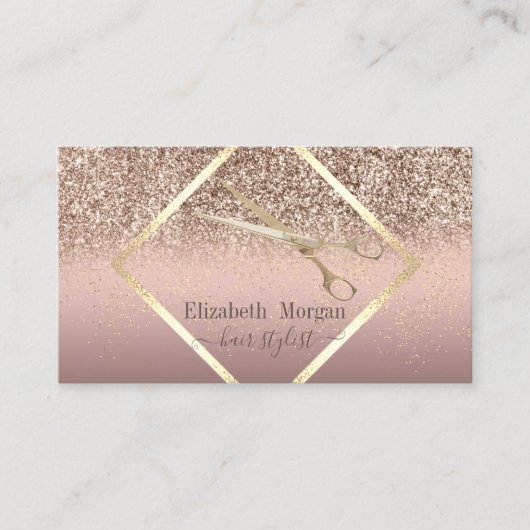 Modern Elegant, Glitter Gold Confetti, Scissors Visitekaartje (Voorkant)