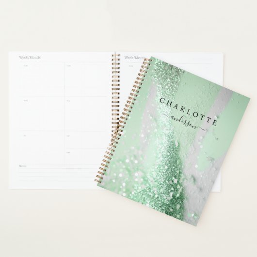 Modern, elegant, glitter, groen-zilver planner (Display)